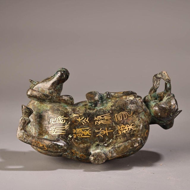 Late 19th Century Gilt Bronze Ox With Herder Figurine, 1000g, Archaic Motifs For Sale - Image 9 of 9