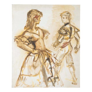 Figurative Composition, 20th Century, Watercolor on Canvas For Sale