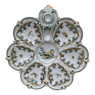 French Faience Oyster Swan Plate Saint Clement, Circa 1890 For Sale