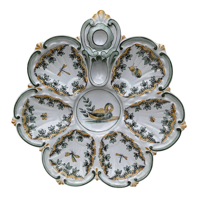 French Faience Oyster Swan Plate Saint Clement, Circa 1890 For Sale