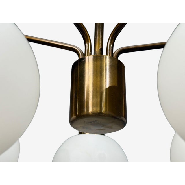 Danish Modern, Pendant Light, Brass, Opal Glass, Denmark, 1970s For Sale - Image 11 of 11
