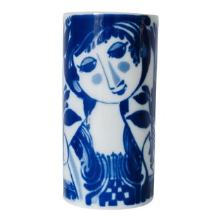 Mini Bjørn Wiinblad Mid Century Modern Blue and White Glazed Porcelain Vase For Sale