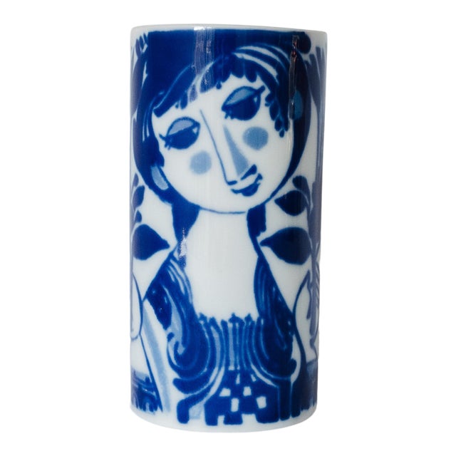 Mini Bjørn Wiinblad Mid Century Modern Blue and White Glazed Porcelain Vase For Sale