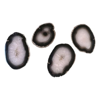 Late 20th Century Coasters Black and White Agate, Set of 4 For Sale