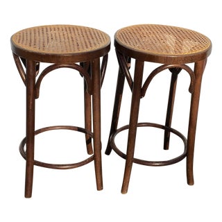 Bentwood and Cane Stools - A Pair For Sale