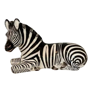 Italian Vintage Hand Painted Porcelain Large Zebra Sculpture