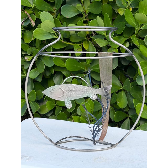 Vintage 1994 Metal Fish Bowl Sculpture, Signed For Sale - Image 4 of 11