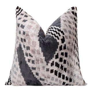 Monochrome Silk Velvet Throw Pillow 20x20 | Handmade Contemporary Designer Accent For Sale