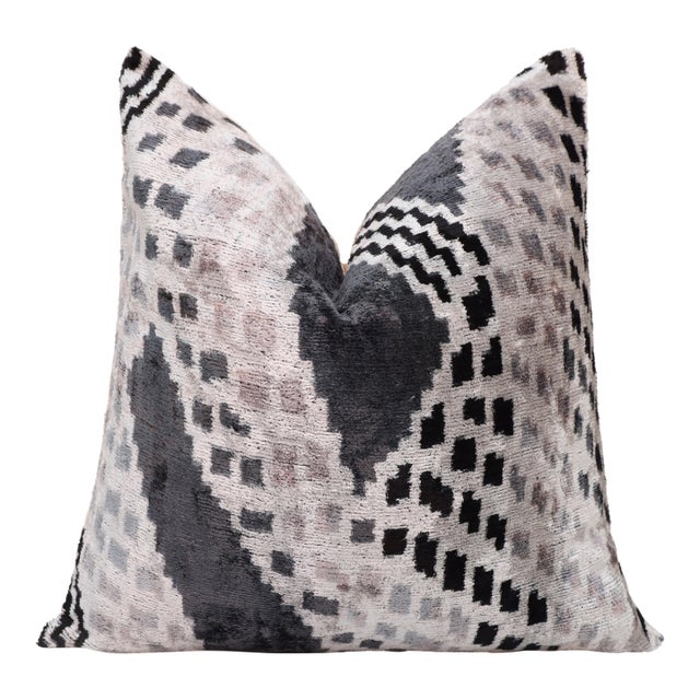 Monochrome Silk Velvet Throw Pillow 20x20 | Handmade Contemporary Designer Accent For Sale