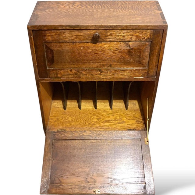 Wood Vintage Oak Drop Front Record Cabinet, 1950s For Sale - Image 7 of 10