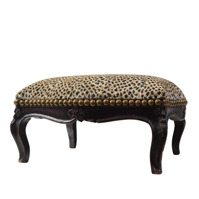 Textile Late 18th Century French Carved Wood Footstool With Scalamandré Cheetah Velvet For Sale - Image 7 of 8