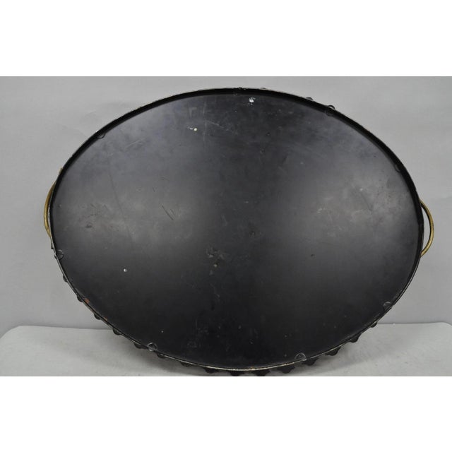 Vintage French Country Black and Gold Hand Painted Oval Toleware Serving Tray For Sale - Image 14 of 15