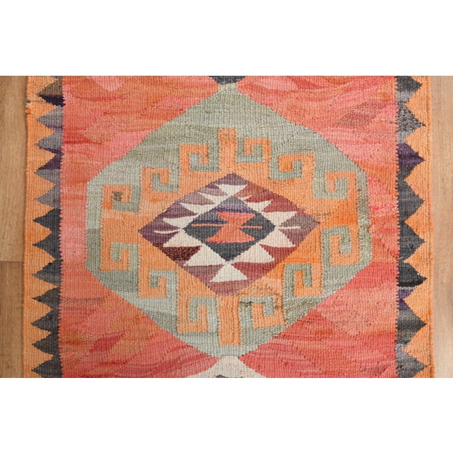 1970s Vintage Handmade Wool Cotton Orange Runner Rug For Sale - Image 11 of 11