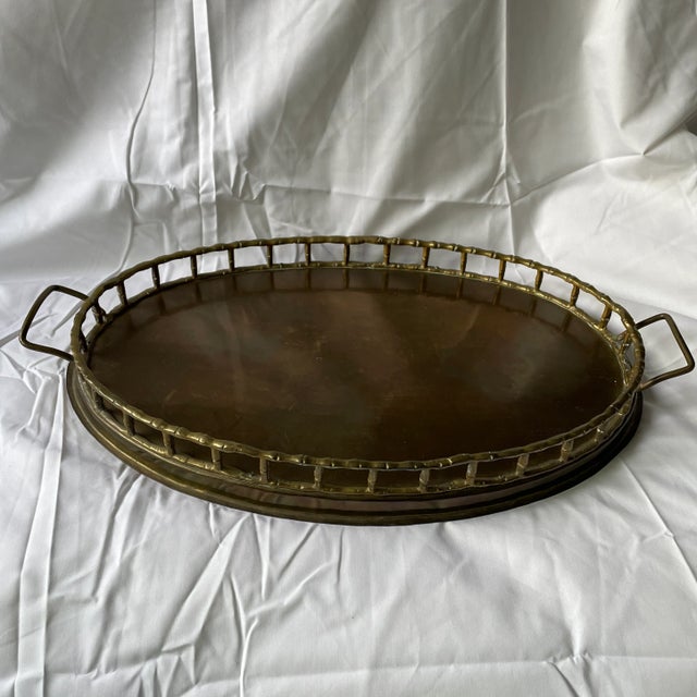 1970's Brass Oval Bamboo Style Tray For Sale - Image 9 of 9