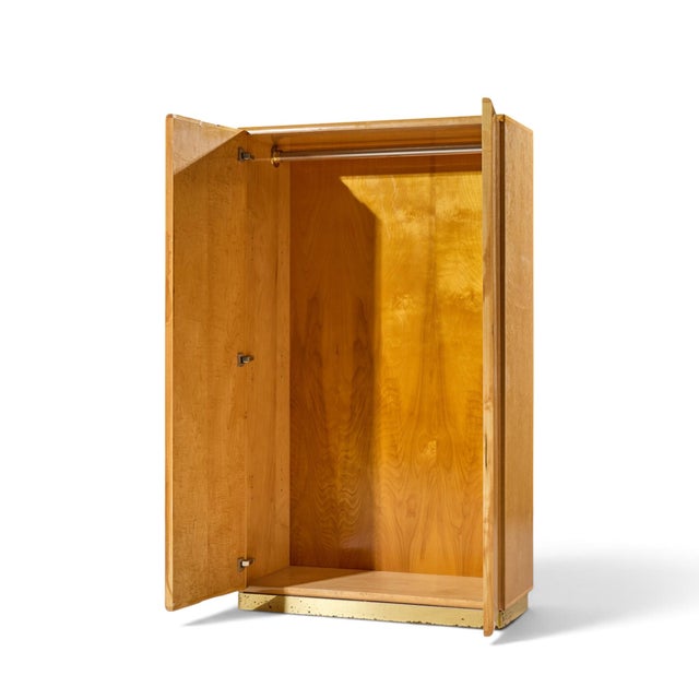 Wood Milo Baughman for Thayer Coggin Mid Century Birdseye Maple and Brass Armoire Dresser For Sale - Image 7 of 7
