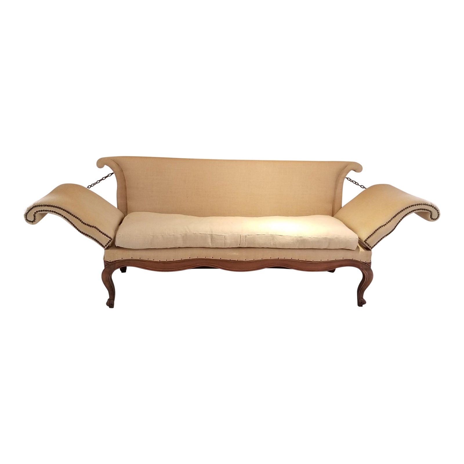 Italian Chaise Lounge Sofa | Chairish This particular lounge sofa features a fully upholstered shell that sits upon a wooden leg base.
