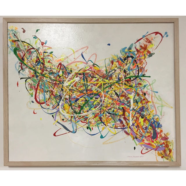 A beautiful abstract painting in many vibrant colors signed and dated by talented local artist, Steve Barylick 2007.