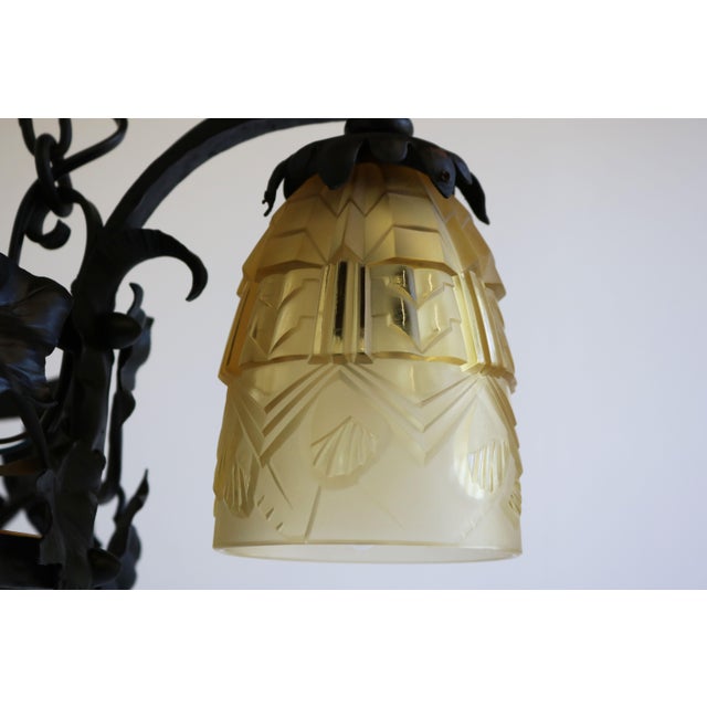 Vintage French Pendant Light in Wrought Iron by Muller Frères, 1930 For Sale - Image 6 of 14