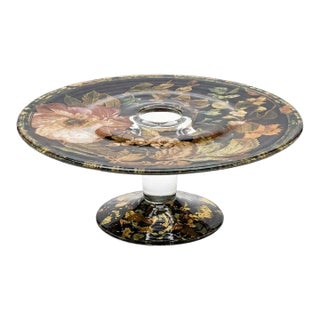 Vintage Floral Decoupage Pedestal Cake Stand / Serving Platter - 12" For Sale