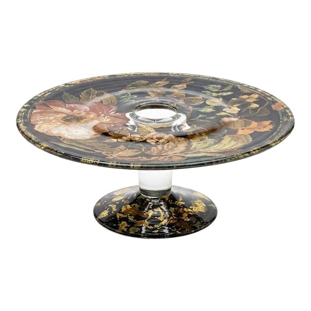 Vintage Floral Decoupage Pedestal Cake Stand / Serving Platter - 12" For Sale