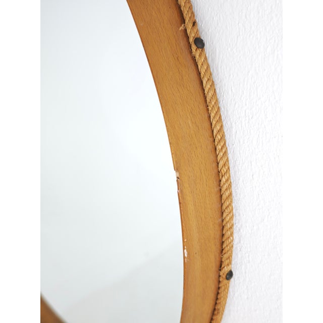 Mid-Century Modern Round Wooden Wall Mirror with Rope, 1950s For Sale - Image 13 of 15