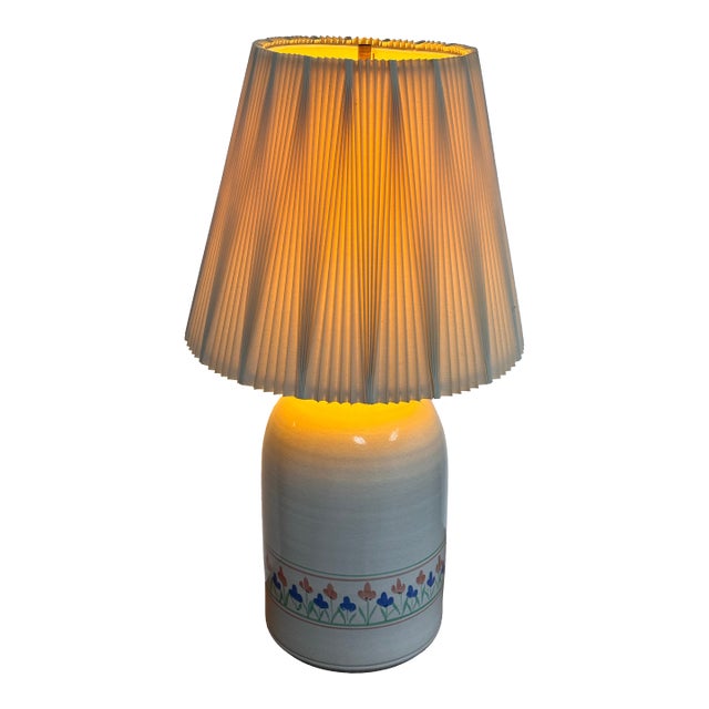 Floral Stoneware Jug Table Lamp For Sale