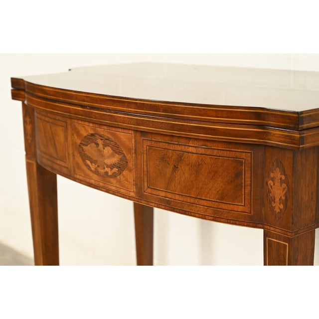 Brown Baker Furniture Federal Inlaid Mahogany Flip-Top Console or Game Table For Sale - Image 8 of 17