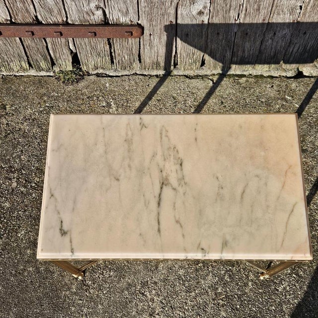 Vintage Neo-Classical French Marble and Brass Coffee Table, 1970s For Sale - Image 5 of 14