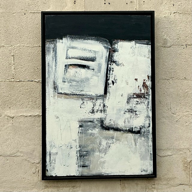 Black Vintage Boho Original Abstract Oil Painting on Canvas For Sale - Image 8 of 10