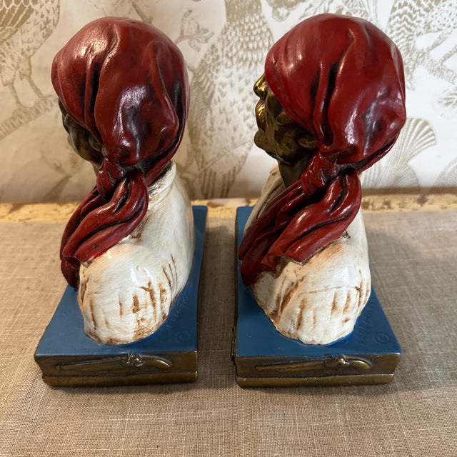 Bronze Pair of Vintage Paul Herzel Cast Bronzed Metal Pirate Buccaneer Bookends Signed For Sale - Image 8 of 12
