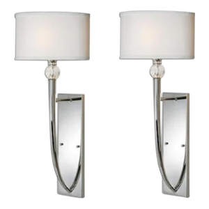 Vintage Uttermost Extra Tall Polished Chrome Lucite Ball White Shade Wall Sconce Lamps- A Pair