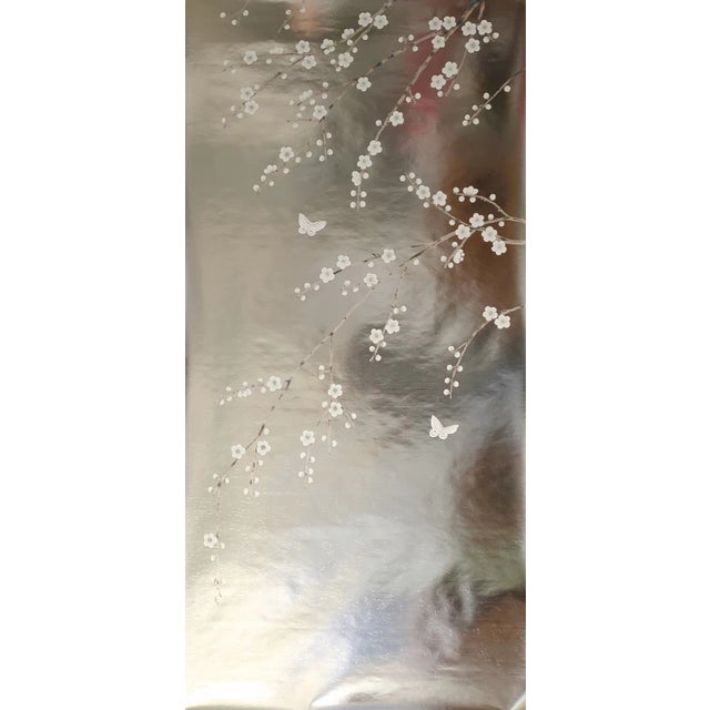 Silver Leaf Chinoiserie Hand-Painted White Plum Blossom Wall Panels (Set of 2) For Sale - Image 6 of 7