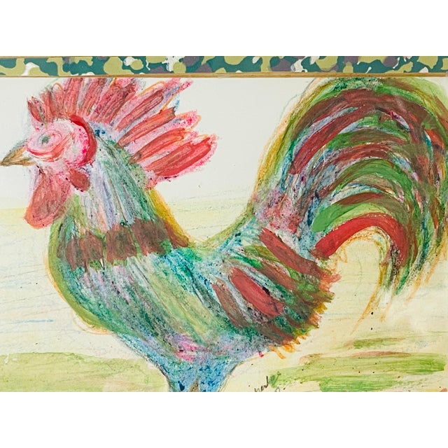 1970s American Folk Art Style Rooster Original Painting For Sale - Image 4 of 4