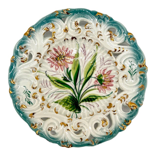 Vintage Italian Majolica Reticulated Plate For Sale