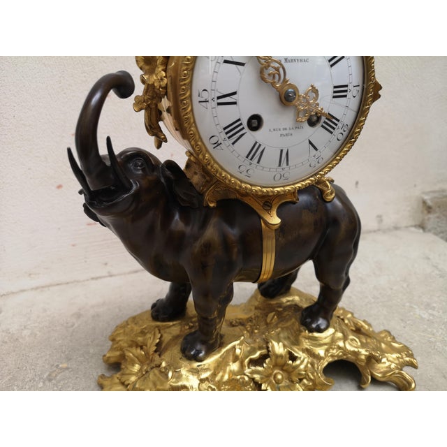 Gilt Bronze Desk Clock with Elephant Angel Decor For Sale - Image 4 of 18