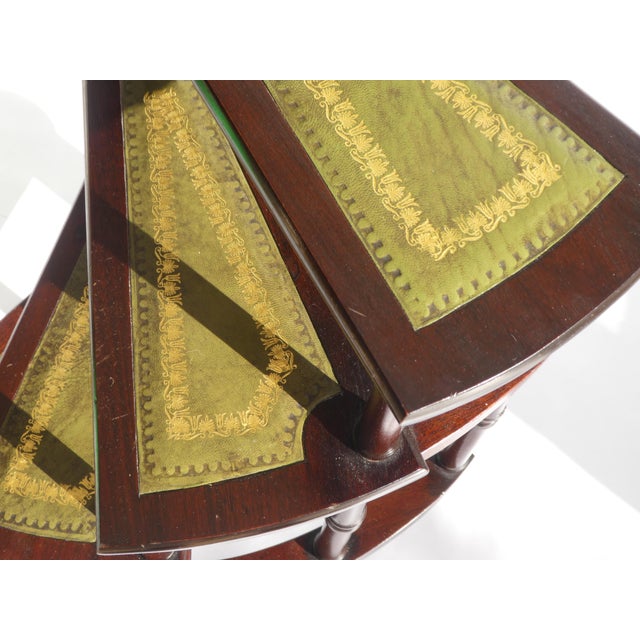 Victorian Wooden Library Stairs in Green Leather, 1940s For Sale - Image 9 of 11