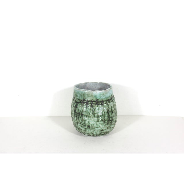 Vintage Textured Green Pottery Vase For Sale - Image 9 of 12