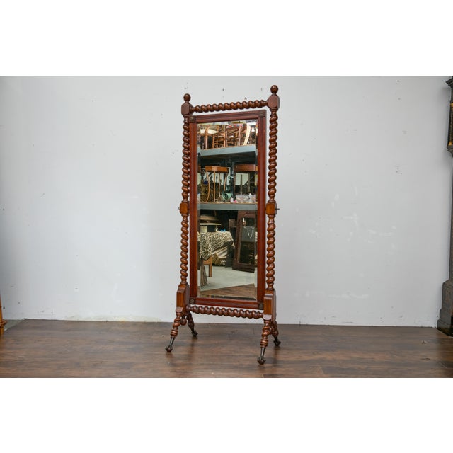 19th Century 19th Century English Cheval Mirror with Barley Twist Frame, Ball and Claw Feet For Sale - Image 5 of 12
