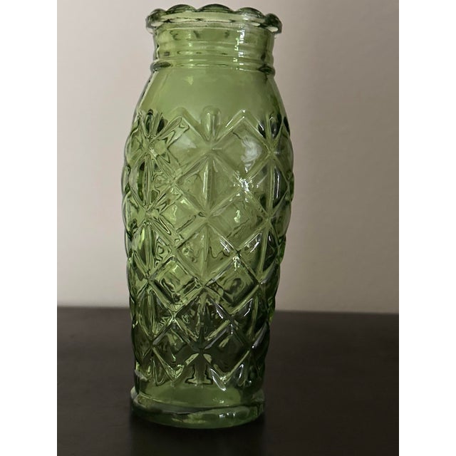Vintage 1960s Century Small Avocado Green Pressed Glass Vase For Sale - Image 11 of 12