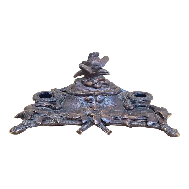 Antique Black Forest Wildbird Inkwell For Sale