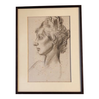 Original Vintage Deco Conte Crayon Drawing Female Portrait by Listed Artist Allen Townsend Terrell 1932 For Sale
