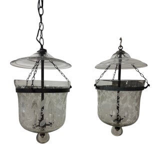 Late 19th Century A Pair of Floral Bell Jar Lanterns in Antique Bronze For Sale