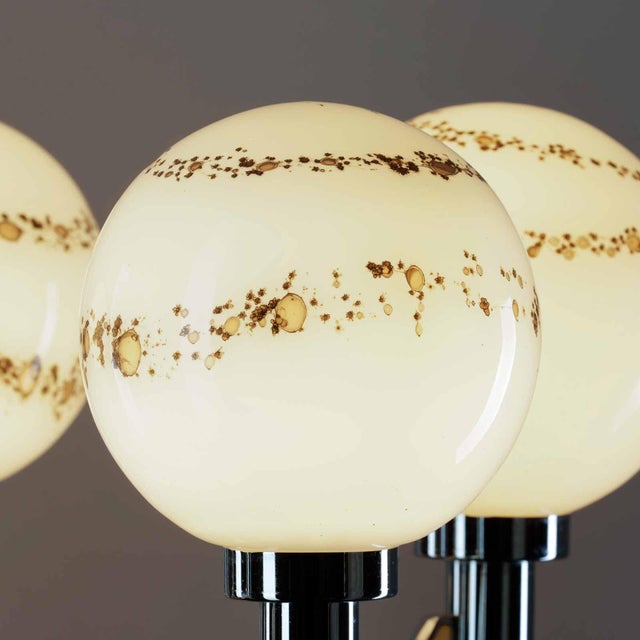 Metal 5-Light Chandelier in Chrome with Hand-Painted Glass Lamp Shades by Gaetano Sciolari, Italy, 1960s For Sale - Image 7 of 13