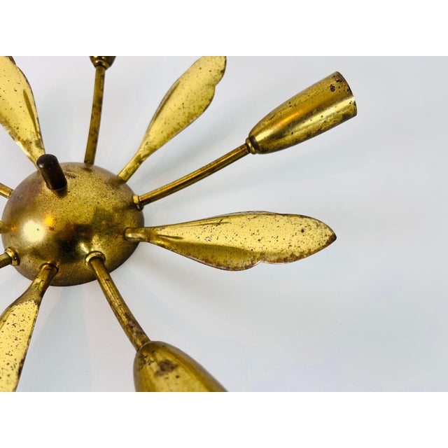 Midcentury Brass 5-Arm Sputnik Chandelier, 1960s For Sale - Image 6 of 10