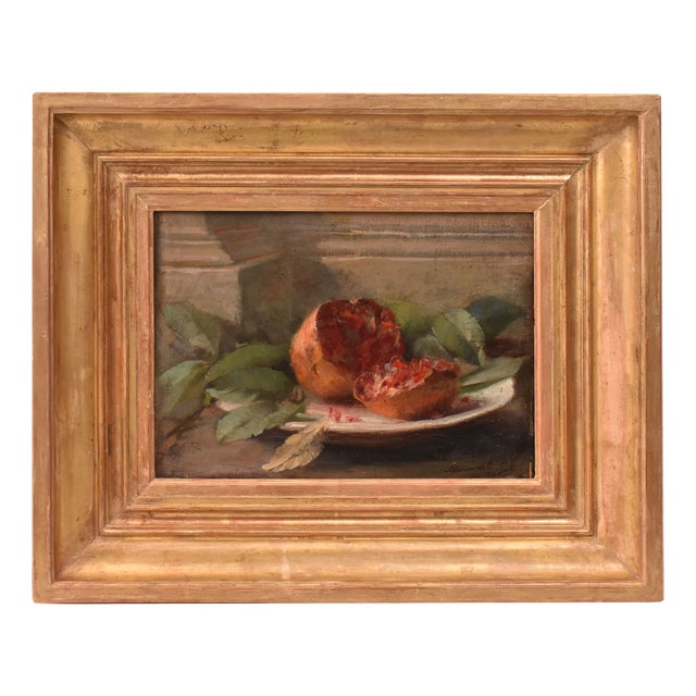 Auguste Aridas, Small Still Life with Pomegranate, 19th Century, Oil on Canvas, Framed For Sale