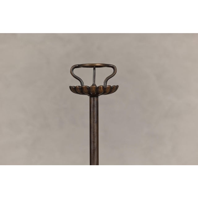 Metal Japanese Metal Candleholders with Gadrooned Base - Set of 2 For Sale - Image 7 of 12