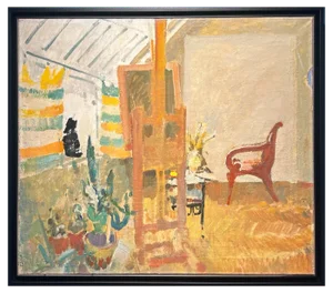 Gleb Savinov, Studio Interior with Black Cat, 1980s, Oil