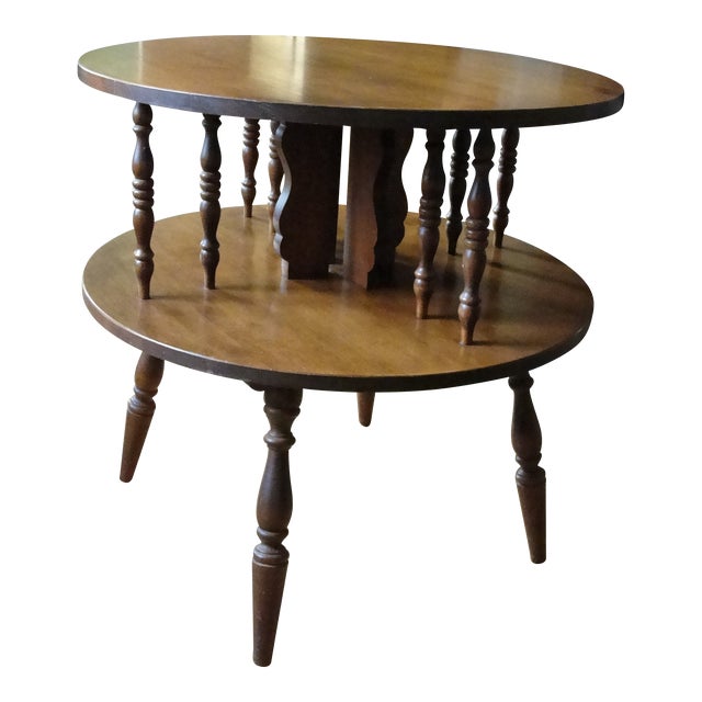 1970s Vintage Baumritter Ethan Allen 2 Tier Drum Accent Table For Sale
