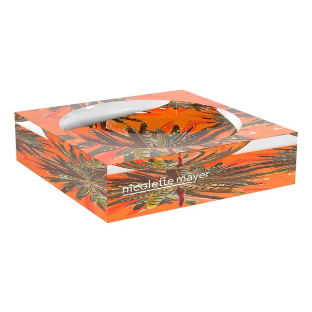 Pheasant Feathers Butternut Acrylic Candy Catchall Dish, Large For Sale