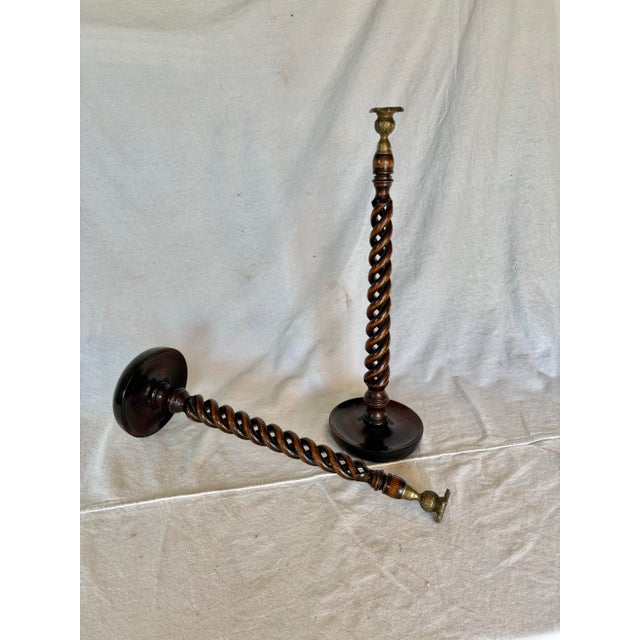19th Century English Oak Open Barley Twist Candlesticks - A Pair For Sale - Image 11 of 12
